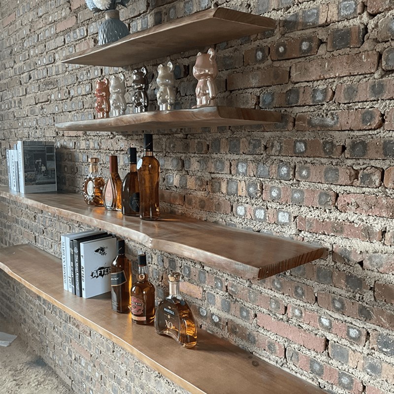 墙上壁挂原木不规则置物架复古实木一字隔板层板客厅层书架背景墙