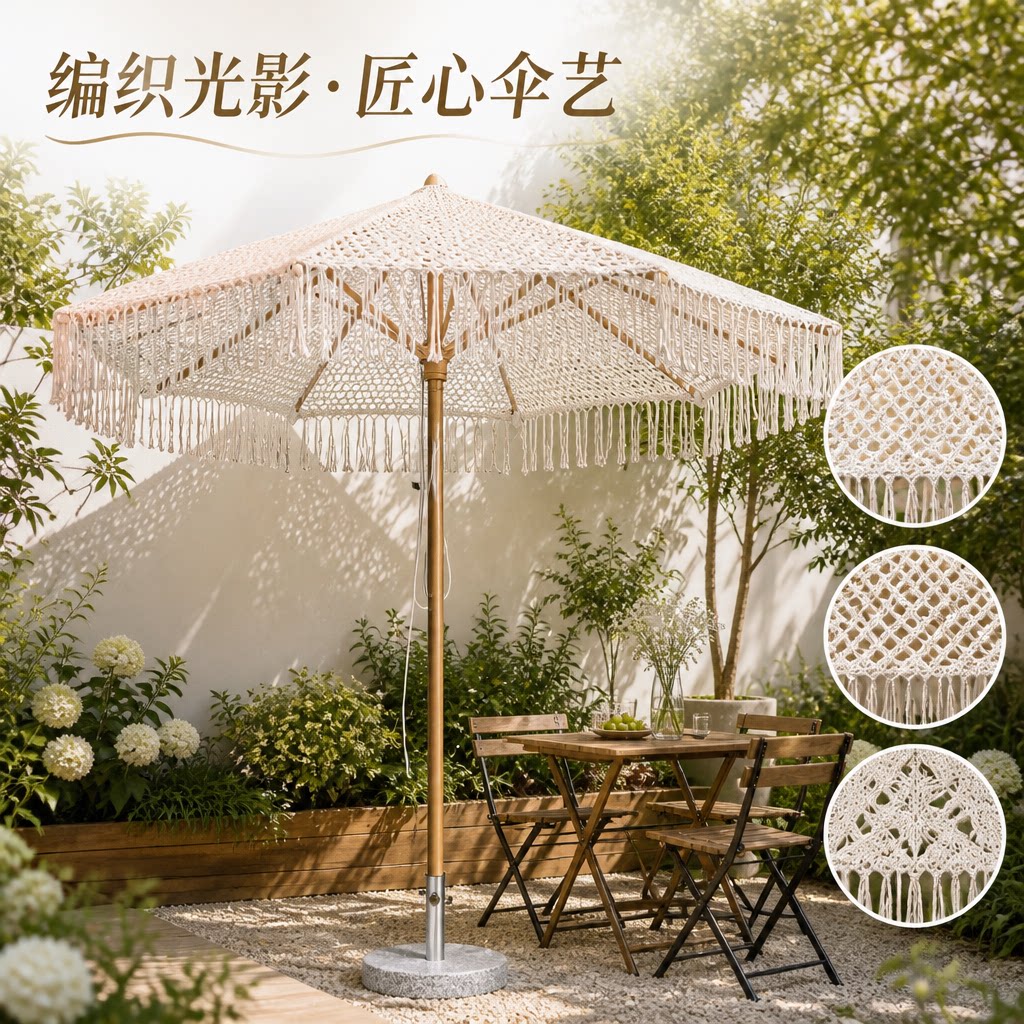 户外遮阳伞庭院伞室外名宿网红打卡中柱流苏伞花园小院外摆防晒伞