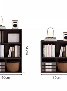 书架靠墙黑色矮书柜家用北欧中古客厅落地靠墙格子柜储物柜置物架