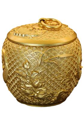 鲤纯黄铜锦茶叶罐高档罐储物罐盖防潮密A00017带封罐铜烟灰缸工艺