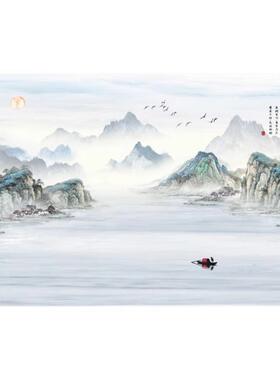 纸ALIF77M8T87203新中6式山水电视背景壁办2公室书房水墨意境装饰