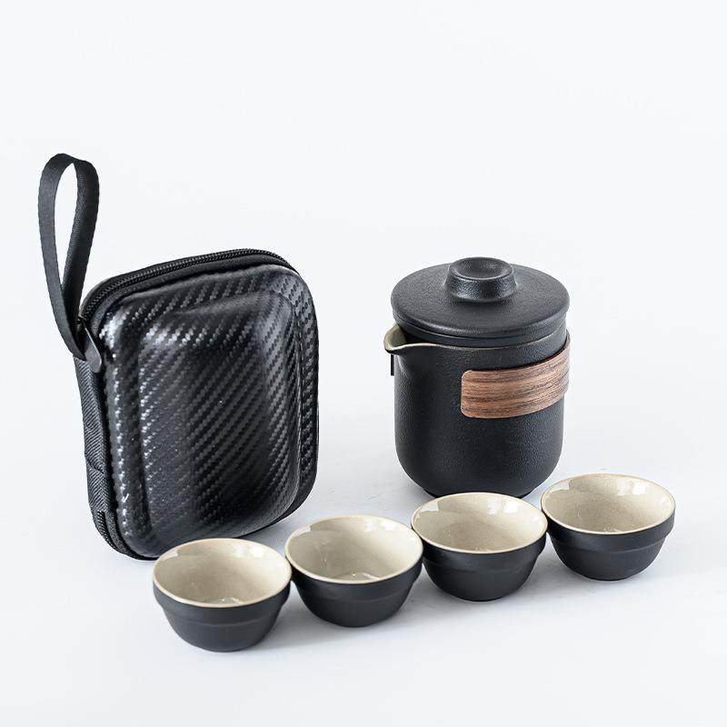 黑陶旅行茶具便携式快客杯户外功夫茶杯日式泡茶壶商务礼品小套装
