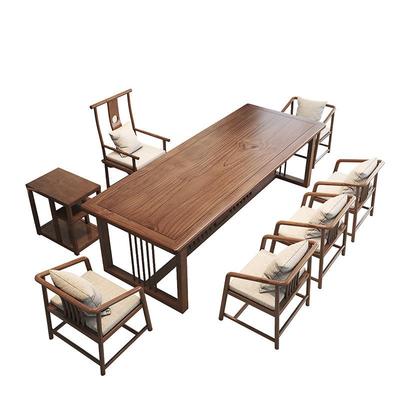 大原木实木新中茶式桌体家用办板公室客NPB厅桌椅组一合办公泡茶