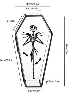 圣诞夜惊魂骷髅棺材形首饰盒万圣鬼节黑色玻璃首饰收纳盒