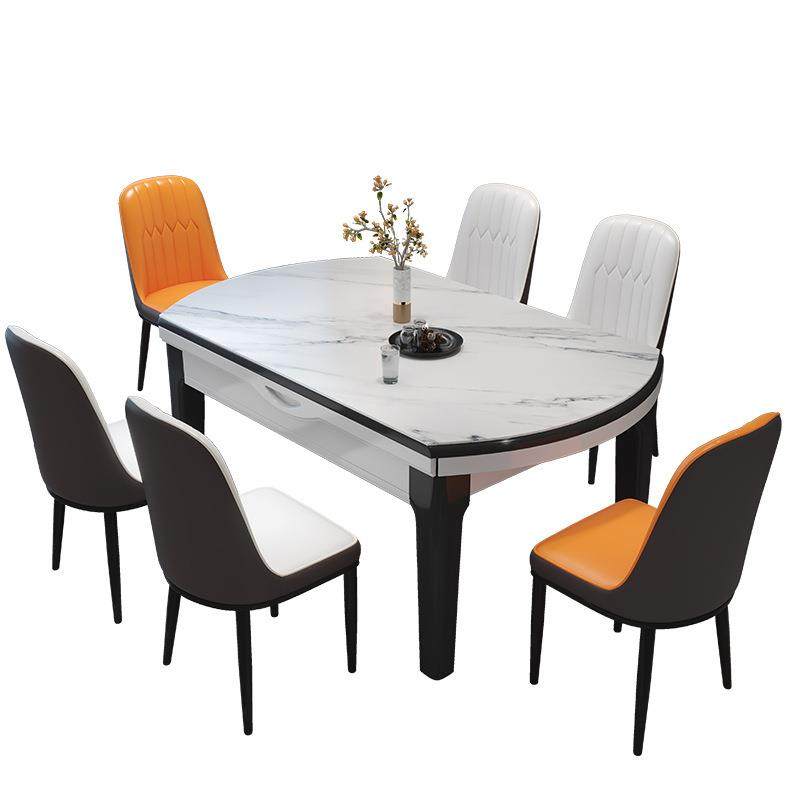 实木岩板餐桌椅组合伸缩折叠现代简约小户型家用可变圆桌吃饭桌子