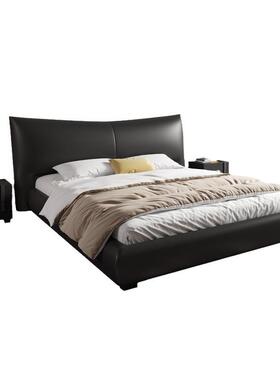 黑色轻奢双真皮床现代简约软包床主卧高储人床意式极简端床物HUM