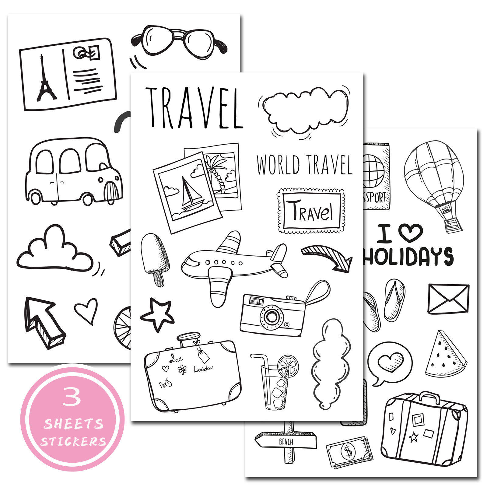 创意3D涂鸦旅行装饰贴纸2款组合自行车飞机云朵箭头行李箱装饰贴