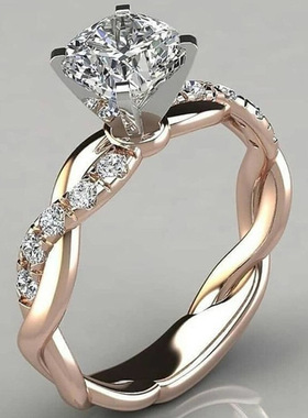 2025新款奢华18K玫瑰金镶钻婚戒订婚指环厂家直销求婚浪漫指环