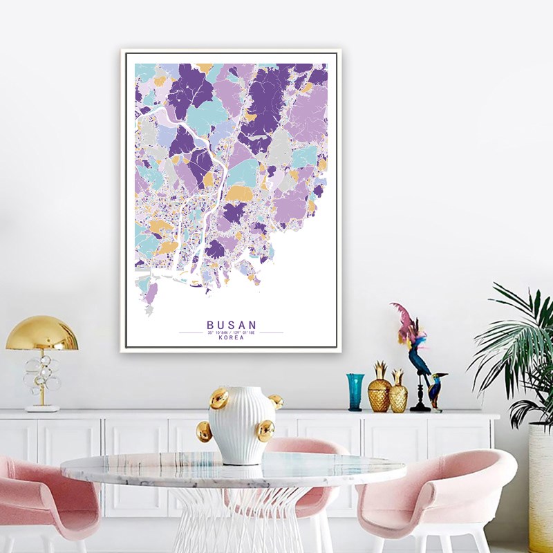速发釜山艺术抽象城市彩色色块装饰画餐厅房间办公室挂画图片