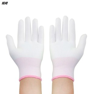 速发劳保士白线工作干活呢绒手透气弹力薄龙针套薄手套白色尼薄款