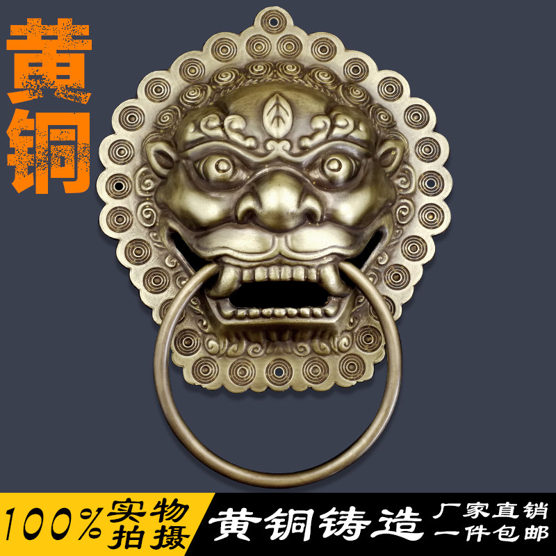 速发门式仿古拉门拉手兽头中环铜拉手狮子头大手纯铜门环麒麟头