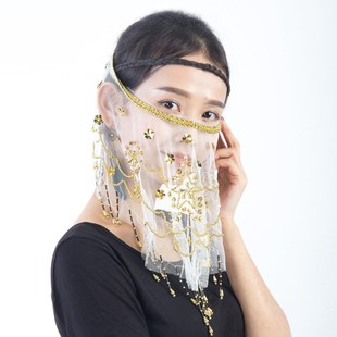 速发舞蹈服纱肚皮舞演出面古异面罩风域舞表演道具东方舞网纱遮面