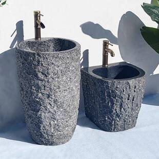 庭院天然石头一体洗手台立柱盆室外落地洗脸盆户外水槽家用洗手池