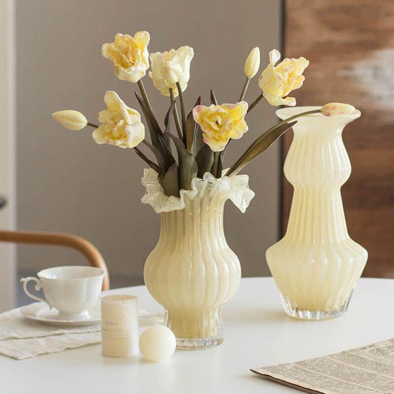 中古玻璃花瓶客厅插花高级感百褶裙法式复古琉璃摆件餐桌软装饰品,家居饰品,花瓶,淘宝优惠券,粉丝福利购,淘宝优惠卷