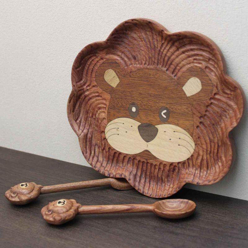 实木整木小狮子餐盘果盘镶嵌黑胡桃木盘子家用可水洗盘叉勺子套装,餐饮具,餐用托盘,淘宝优惠券,粉丝福利购,淘宝优惠卷