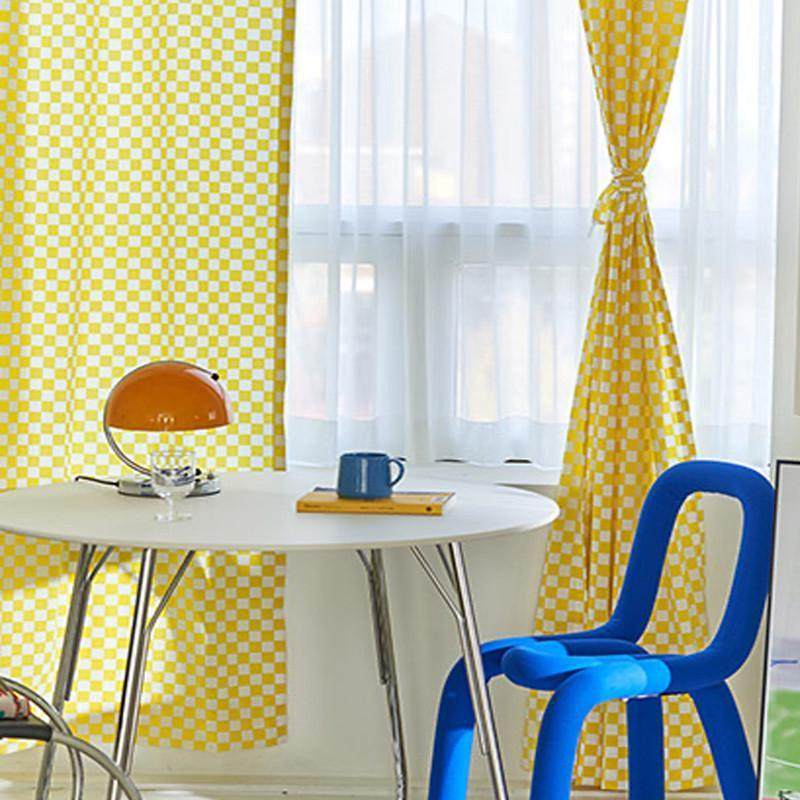 ins棋盘格窗帘免打孔魔术贴粘贴卧室纯色飘窗半遮光网红韩式帘布,居家布艺,成品窗帘,淘宝优惠券,粉丝福利购,淘宝优惠卷
