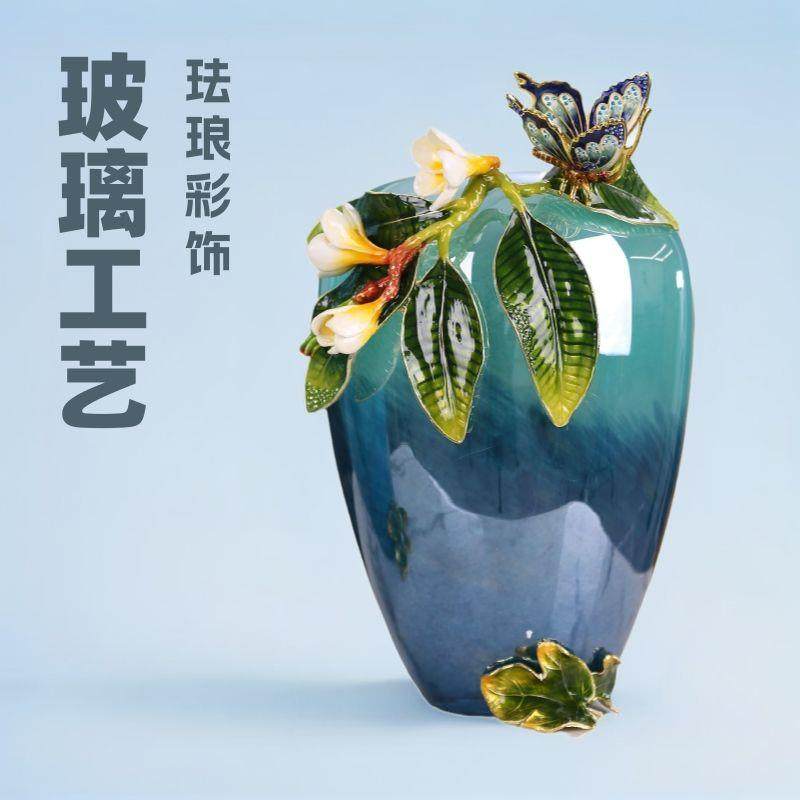 新中式玻璃工艺品珐琅彩花瓶手工摆件轻奢摆件客厅茶几插花装饰品,特色手工艺,其他特色工艺品,淘宝优惠券,粉丝福利购,淘宝优惠卷