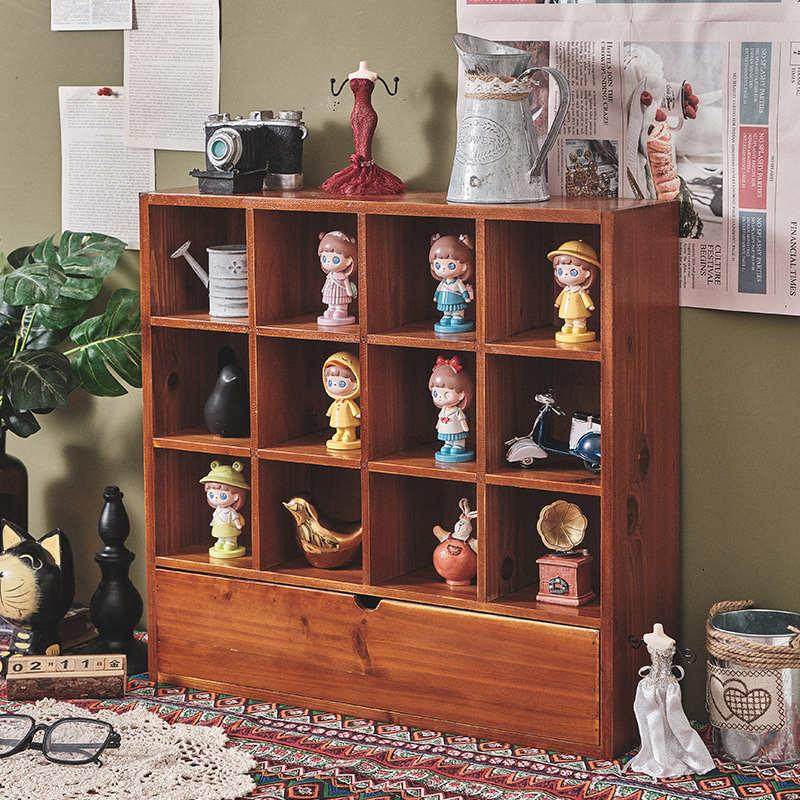 复古木质茶几马克杯桌面收纳盒创意客厅茶杯水杯格子置物架抽屉式,收纳整理,桌面收纳盒,淘宝优惠券,粉丝福利购,淘宝优惠卷