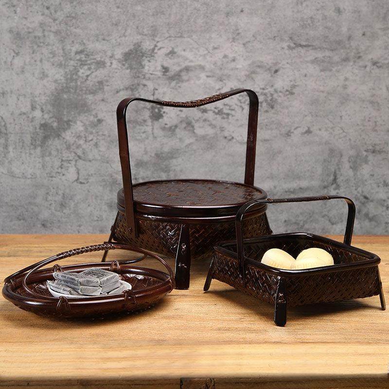 竹编食盒 月饼礼品篮收纳篮复古竹篮 手提篮茶道收纳篮子带盖食盒,特色手工艺,竹编/竹雕,淘宝优惠券,粉丝福利购,淘宝优惠卷