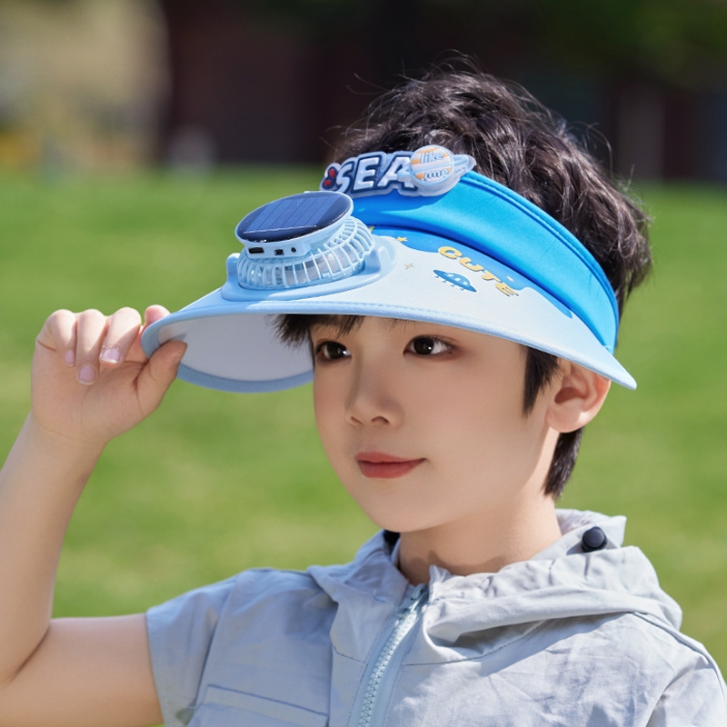2025新款儿童防晒遮阳帽小男孩女童宝宝带电风扇的太阳能帽子夏季