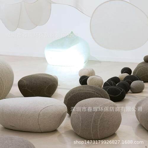 玻沙璃钢直营鹅卵石休闲椅场北发欧风软包现代美陈装饰商造型凳子