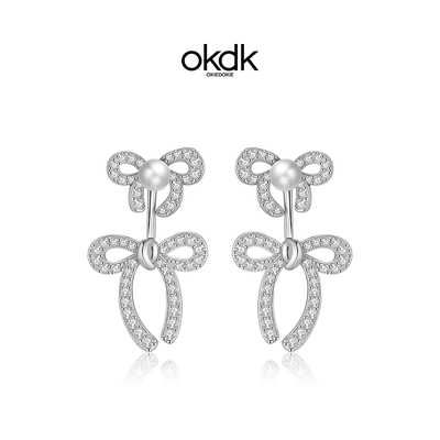 双层珍珠蝴蝶结耳环耳钉女