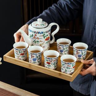 泡茶壶家用陶瓷功夫茶杯凉开水壶水杯过滤珐琅彩红茶防烫茶具套装