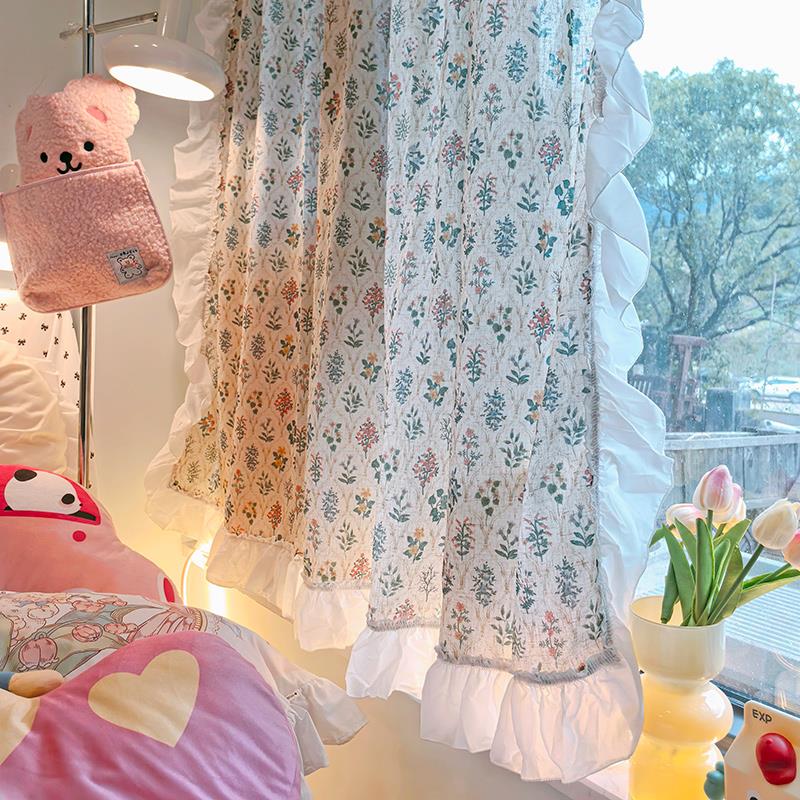 小花朵田园风透光隐私窗帘布料半遮光帘落地窗装饰布置窗户遮挡帘