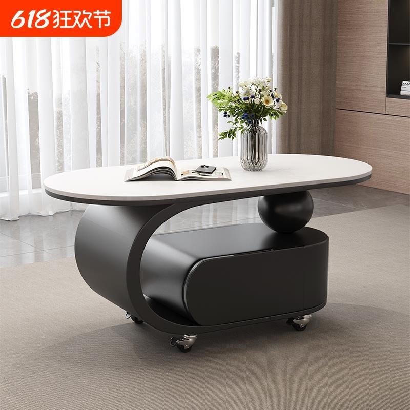 意式轻奢风可移动茶几岩板推车边几家用客厅小户型现代简约高级感