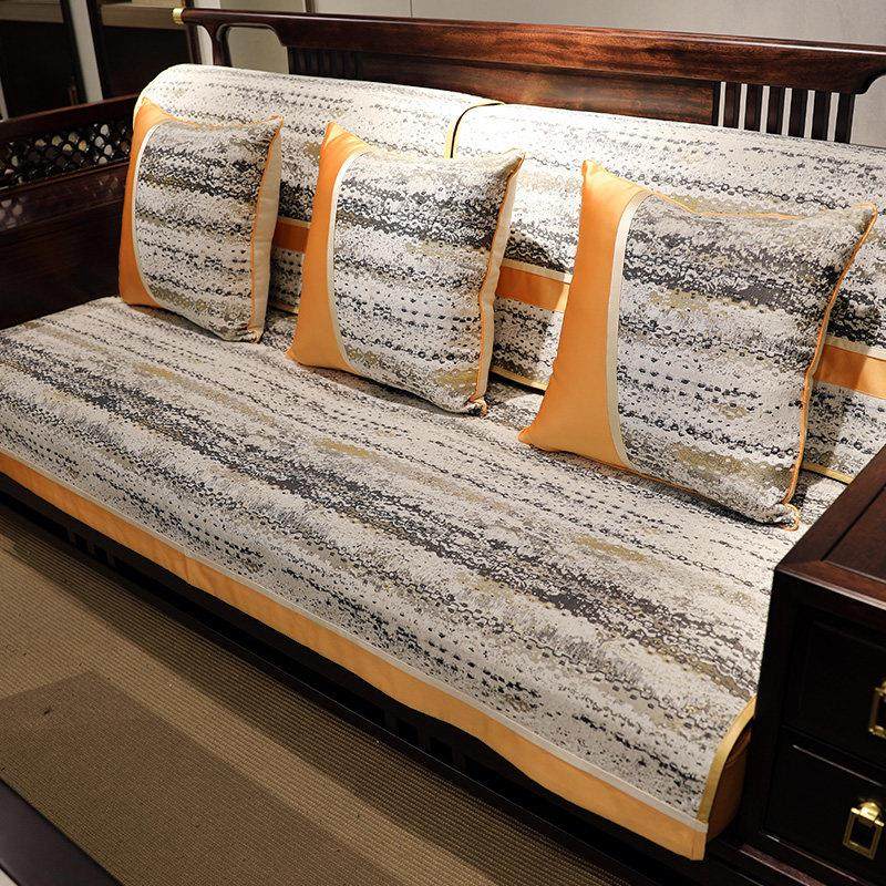 新中式沙发垫现代中国风实木坐垫子秋冬季加厚防滑布艺套罩巾定制