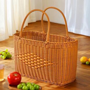 手工藤编织购物篮洗澡手提篮户外野餐篮买菜摘菜老式菜篮子收纳筐