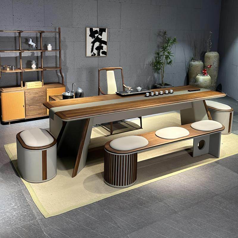 新中式茶桌2025新款高端黑胡桃木实木茶台家用办公室高级感泡茶桌