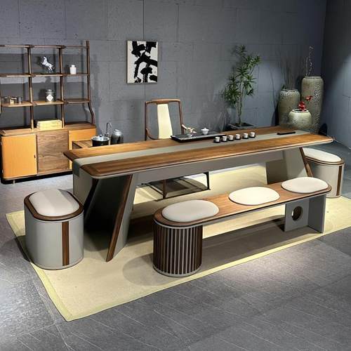 新中式茶桌2025新款高端黑胡桃木实木茶台家用办公室高级感泡茶桌