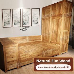 华瑞老榆树床顶箱柜大炕床踏米衣柜床纯原木大衣柜老榆树实木炕