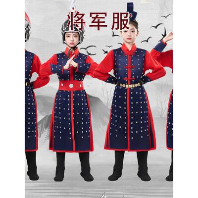 古代士兵服装男女儿童将军盔甲舞台演出服儿童戏曲花木兰表演服装