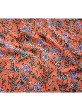 橙色图艳花鸟鲜风景撞色面料复古BF-F4-33油画感女装春秋花包花束