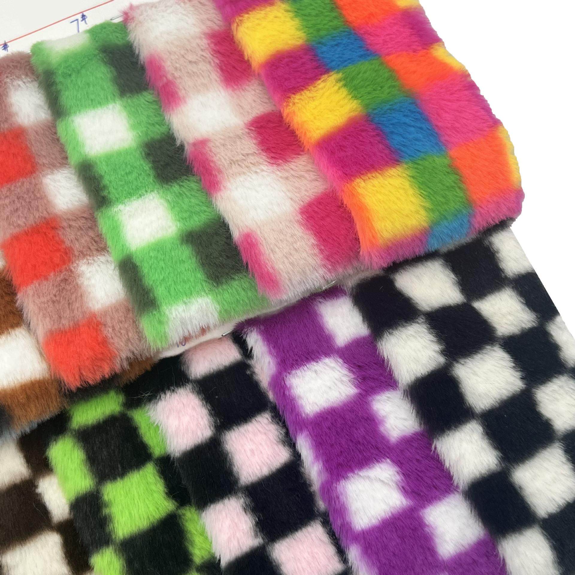 印花兔毛彩色格子小兔毛棋盘格加厚貂QGV服面装玩具兔箱包料材料,纺织面料/辅料/配套,绒布,淘宝优惠券,粉丝福利购,淘宝优惠卷