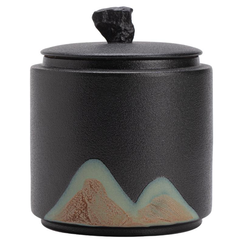 远山茶叶罐小号密封罐陶瓷储物罐家用普洱罐粗陶茶仓醒茶罐便携