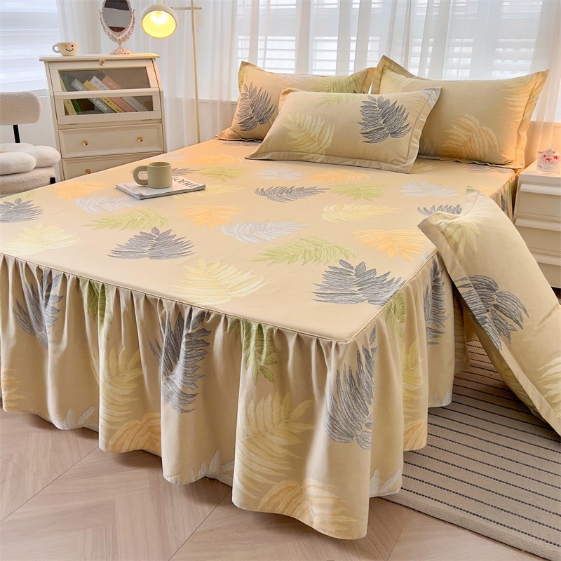 全棉磨毛床裙单件100床罩床垫保护套加厚花边防滑床单三件套3