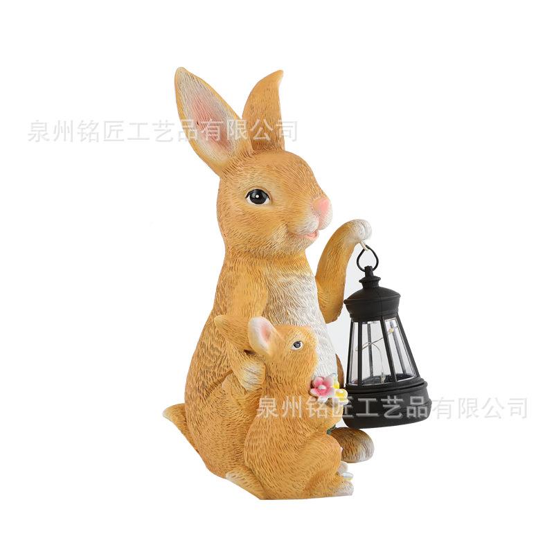 太阳吊YTI能灯兔子一家摆件田园风造型阳庭院装花饰氛围园布置台