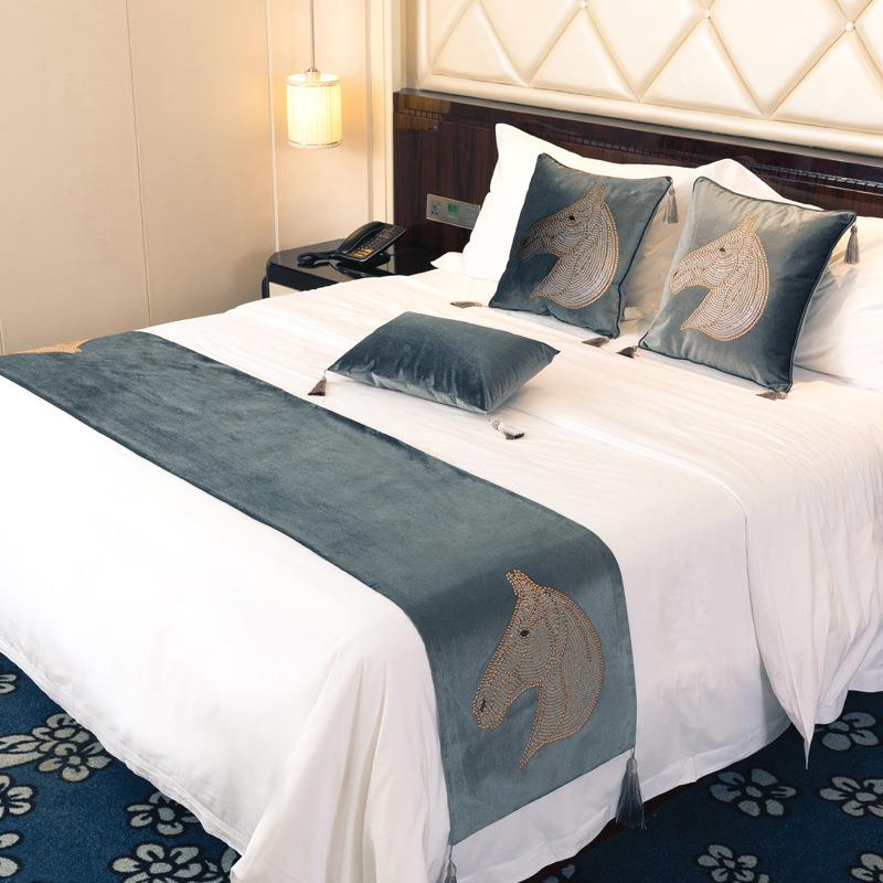 新款欧式奢华高马端精尾密平绒烫cx010馆钻头床旗别墅宾卧室床巾