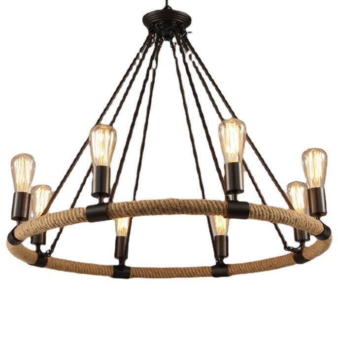 工业风圆圈麻绳吊灯餐厅饭店民宿烧烤火锅店酒吧装饰灯具美式复古,家装灯饰光源,智能吊灯,淘宝优惠券,粉丝福利购,淘宝优惠卷