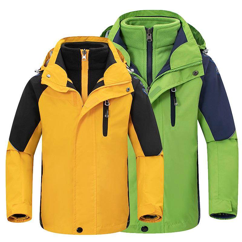 户外冬季儿童冲锋衣加绒加厚男女中大童三合一两件套可拆卸校服