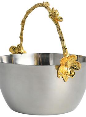 北欧轻奢家居装饰品银色不锈钢水果盘梅花元素冰桶摆件桌面工艺品