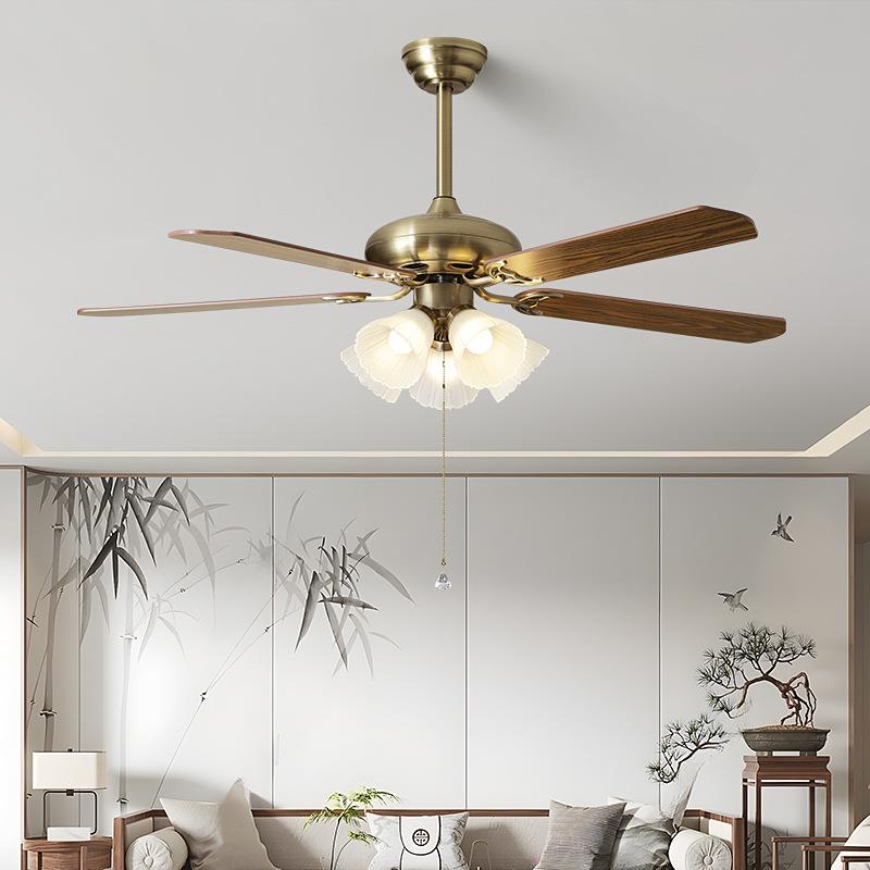 厅风扇灯餐吊扇灯美式厅复古法一体灯具客卧室式中古南洋电扇灯具