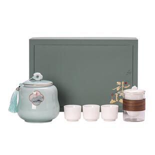 龙井绿茶陶瓷茶叶罐礼盒包装旅行茶具密封茶罐套装家用空茶盒