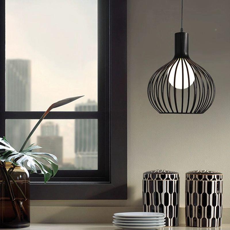 创意灯鸟笼吊灯单吧头性铁44433线吊灯餐厅台咖啡厅铁艺吊黑白金