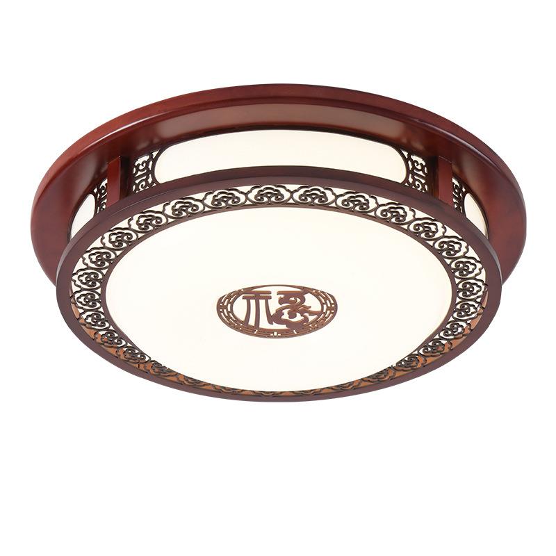 中式吸顶卧灯圆形0l厅ed客厅灯餐室书房灯羊皮灯实木吸835顶灯具9