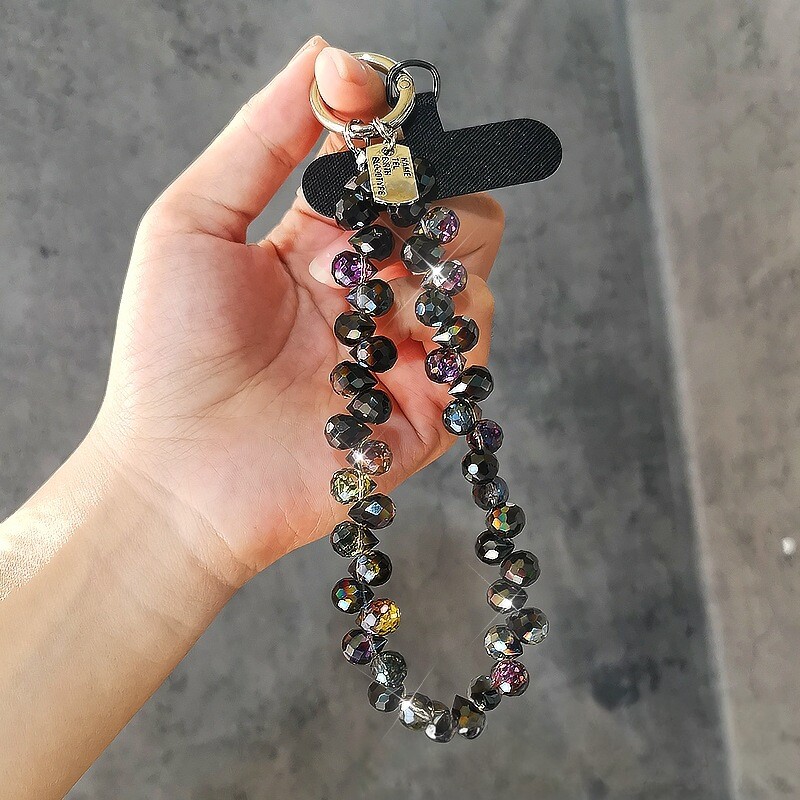 水晶高级感手机链挂饰水钻黑色闪女款新款手链高档高端钥匙挂件挂链包包挂坠手机壳挂绳链条串珠卡片背夹片