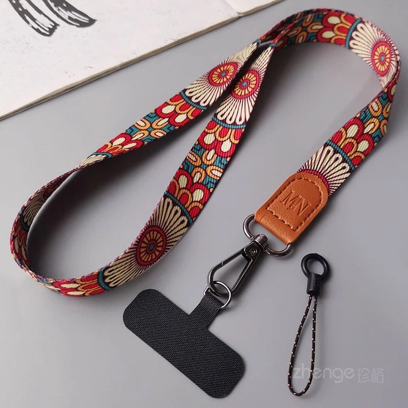 珍格手机挂绳长款挂脖宽版带子不勒脖高端复古民族风彩绘图腾手机壳防